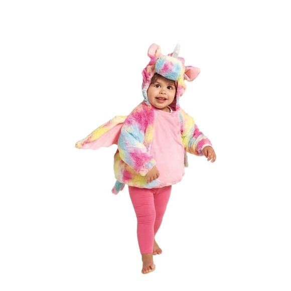Hyde & Eek Infant Girls Pink Yellow & Orange Hooded Plush Unicorn Costume 0-6 Mo - Picture 1 of 3